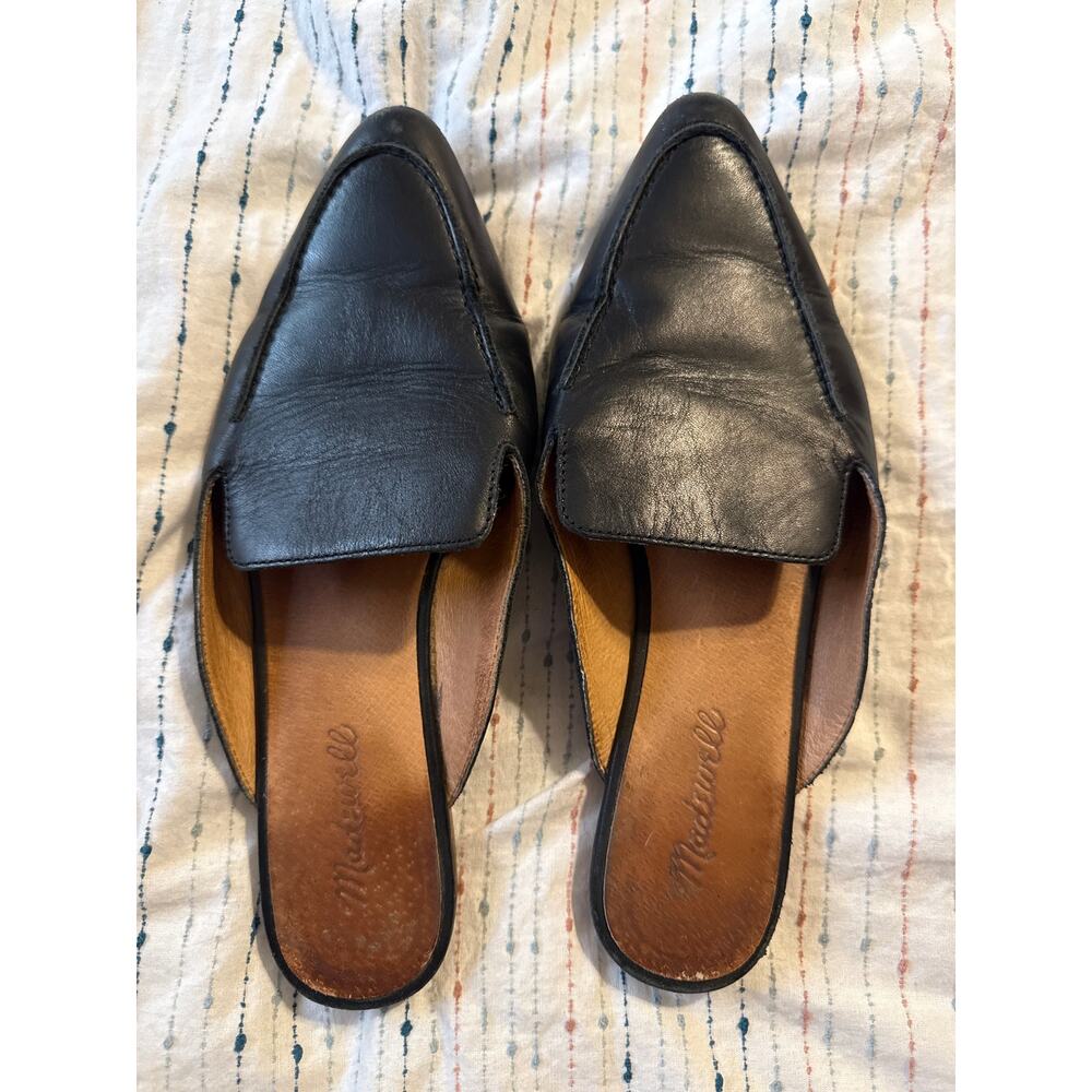 Madewell The Frances Skimmer Mule Black Leather Flats Size 8.5 EUC
